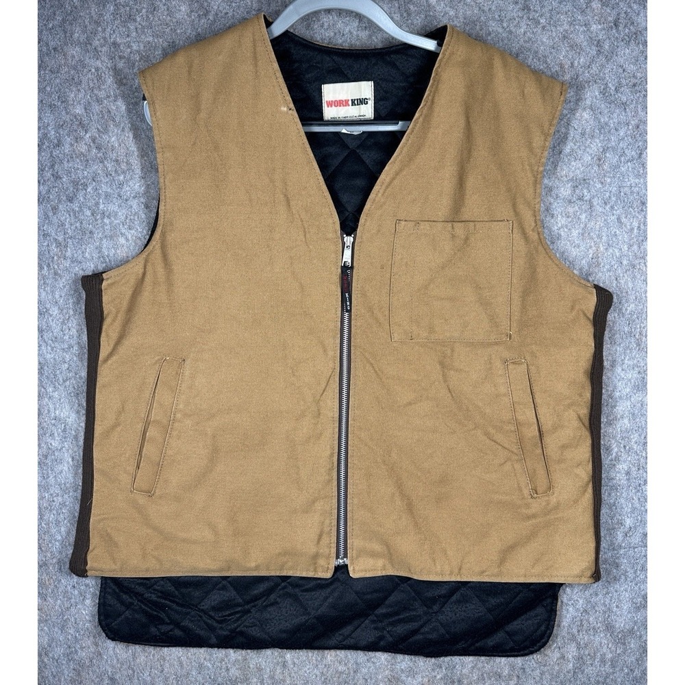 Work King Canvas Work Vest Tan Quilted Lined Made in Canada Brown XL Vintage